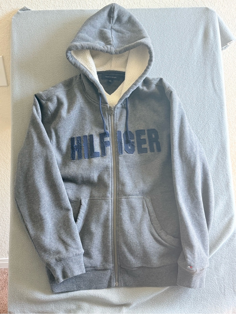 Tommy Hilfiger Cream and Gray Sherpa-Lined Hoodie